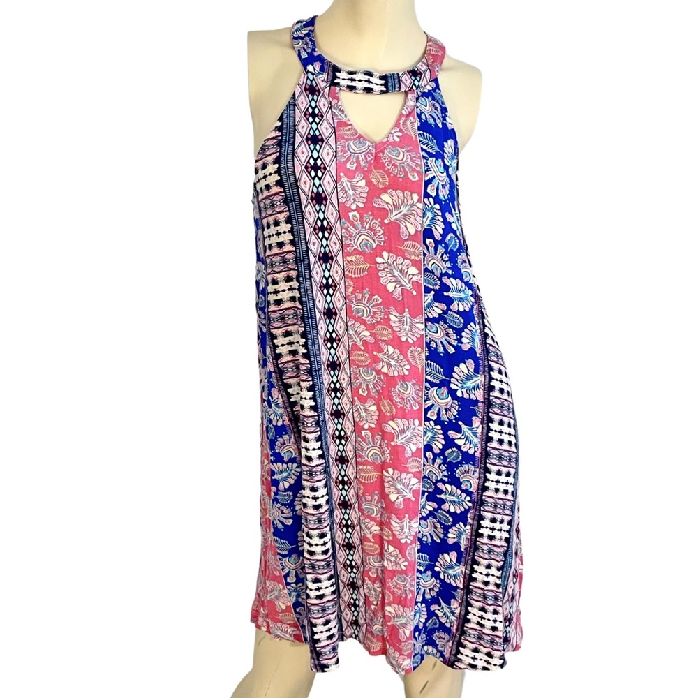 Roxy keyhole neck multi pattern mini dress-S